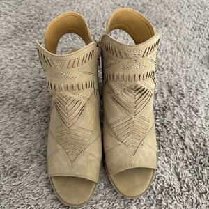 Stylish Tan Peep-Toe Ankle Boots